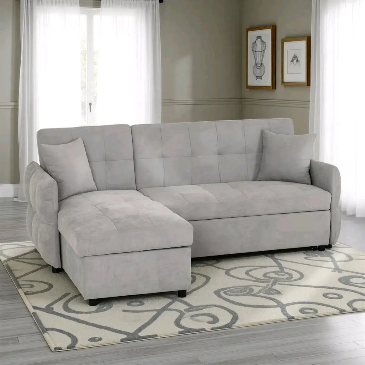 Silver Corner L Shape Sofa Bed With Storage - Image 1