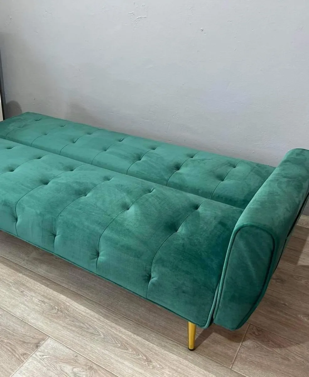 Luxury Velvet Sofa Bed with Golden Legs green - Image 3