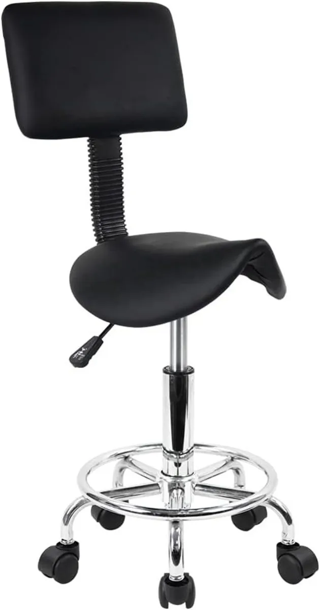 Saddle Stool Swivel Adjustable with Back Support - Image 1