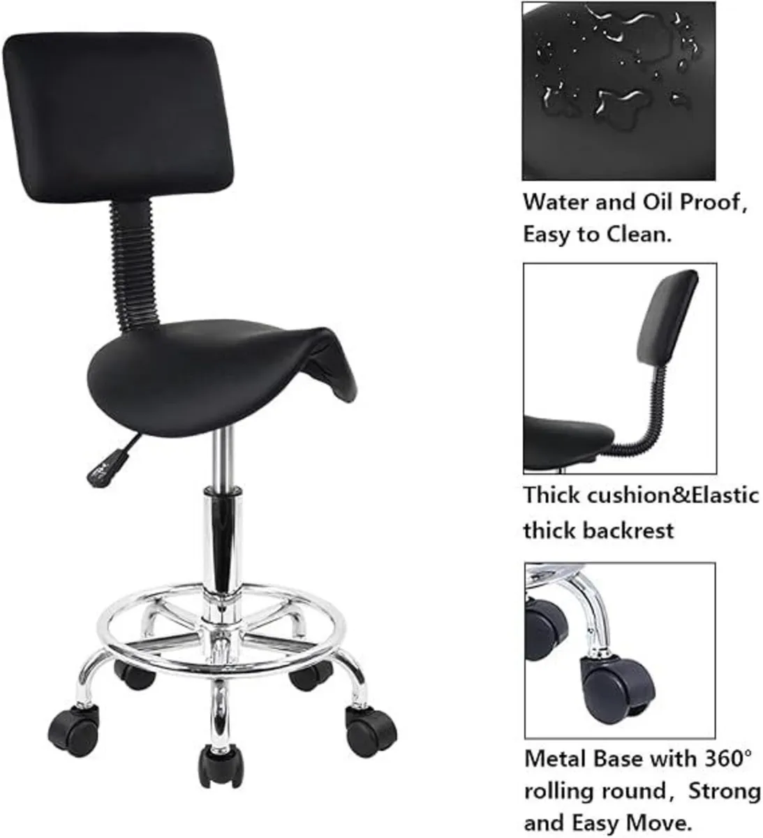 Saddle Stool Swivel Adjustable with Back Support - Image 2