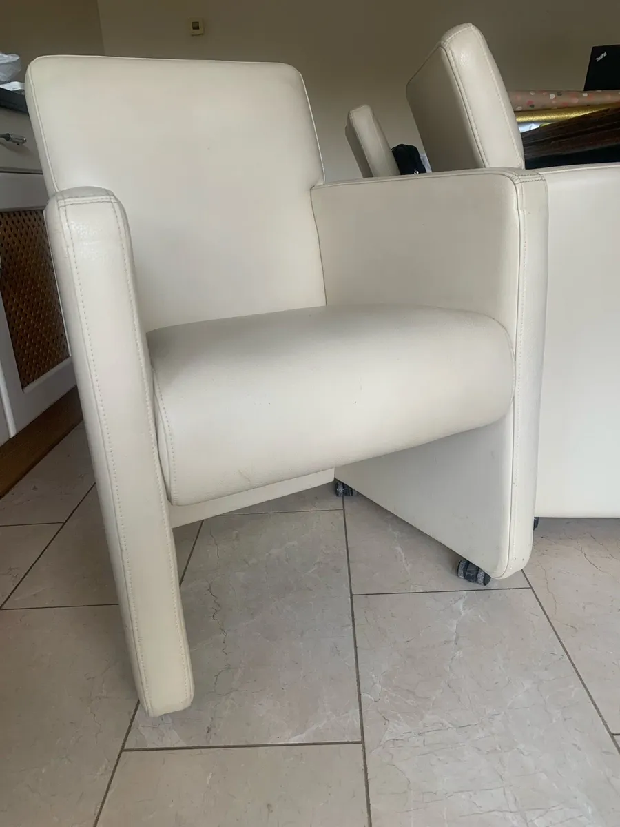 Cream Leather Dining chairs tub chairs - Image 1