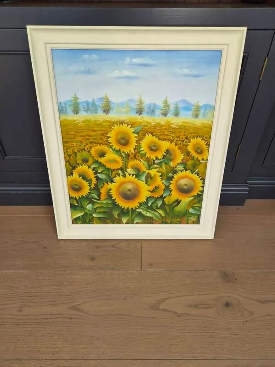 Charles Benolt Sunflower Fields Raised Oil Original Painting Framed - Image 1