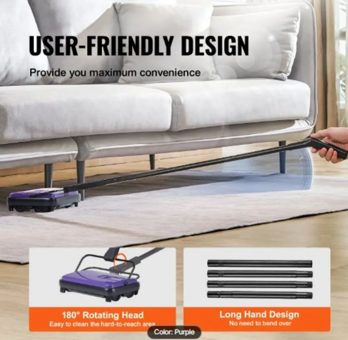Carpet Sweeper Manual, Floor Sweeper with 300 ml - Image 4