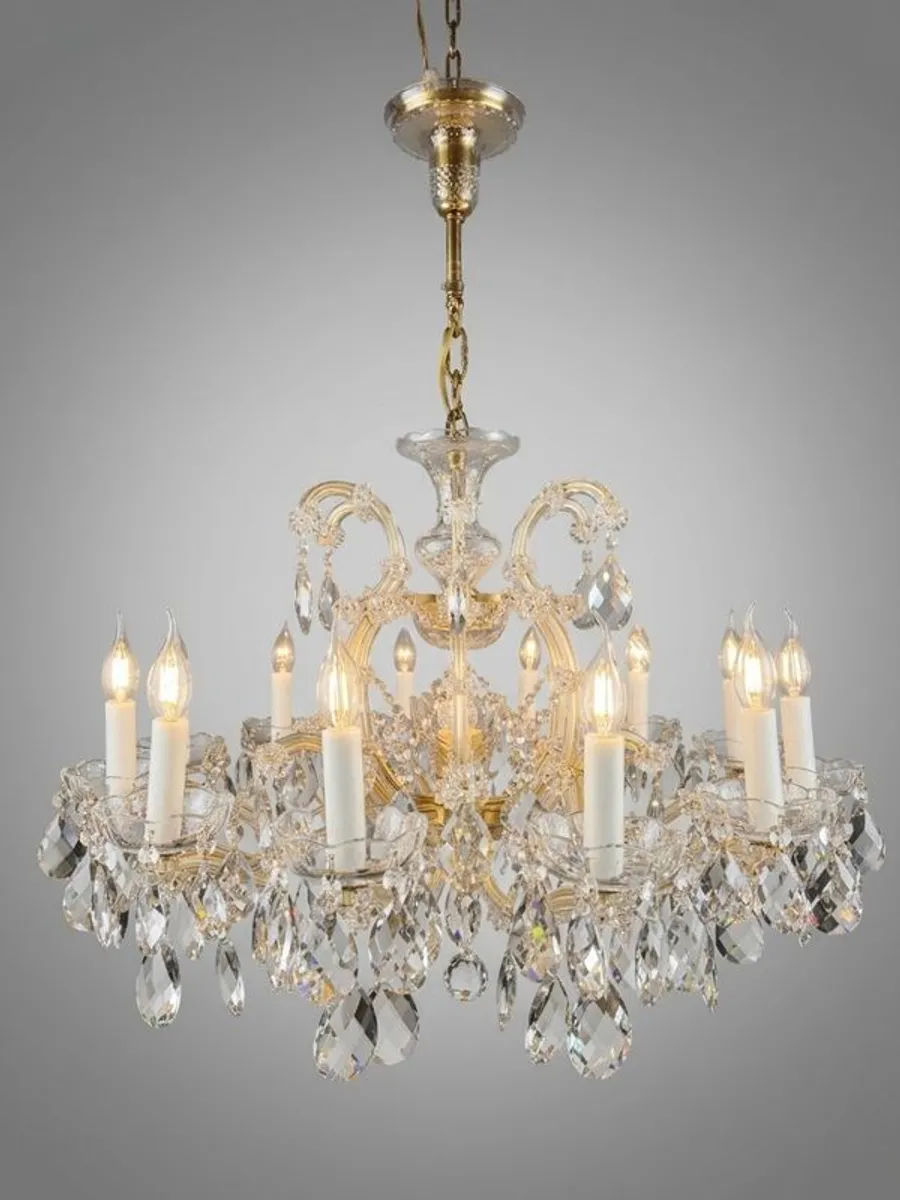 Statement Marie Theresa Crystal & Brass 12 Branch Chandelier - Image 1
