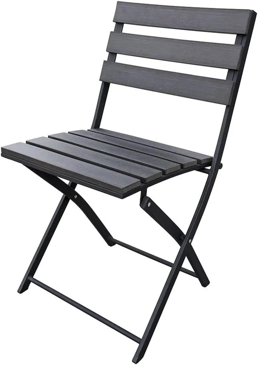 Garden Bistro Set Folding Table Chairs Grey - Image 2