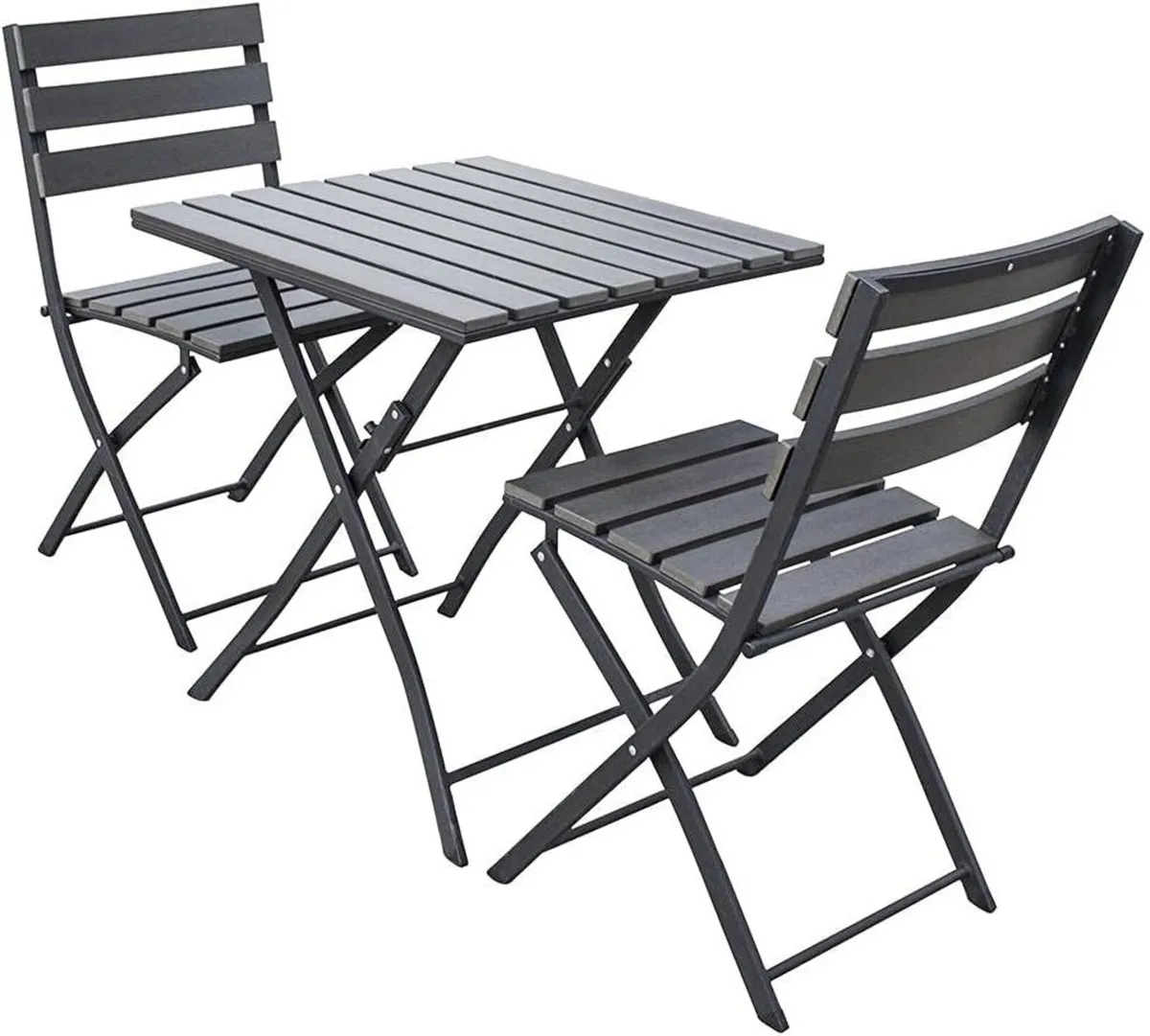 Garden Bistro Set Folding Table Chairs Grey - Image 1