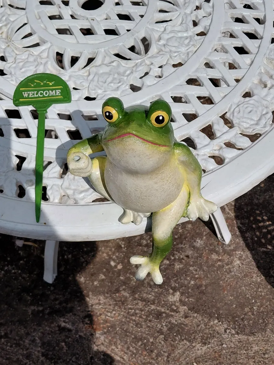 Cast Iron Hand‑Painted Frog – Welcome Sign – Garde - Image 3
