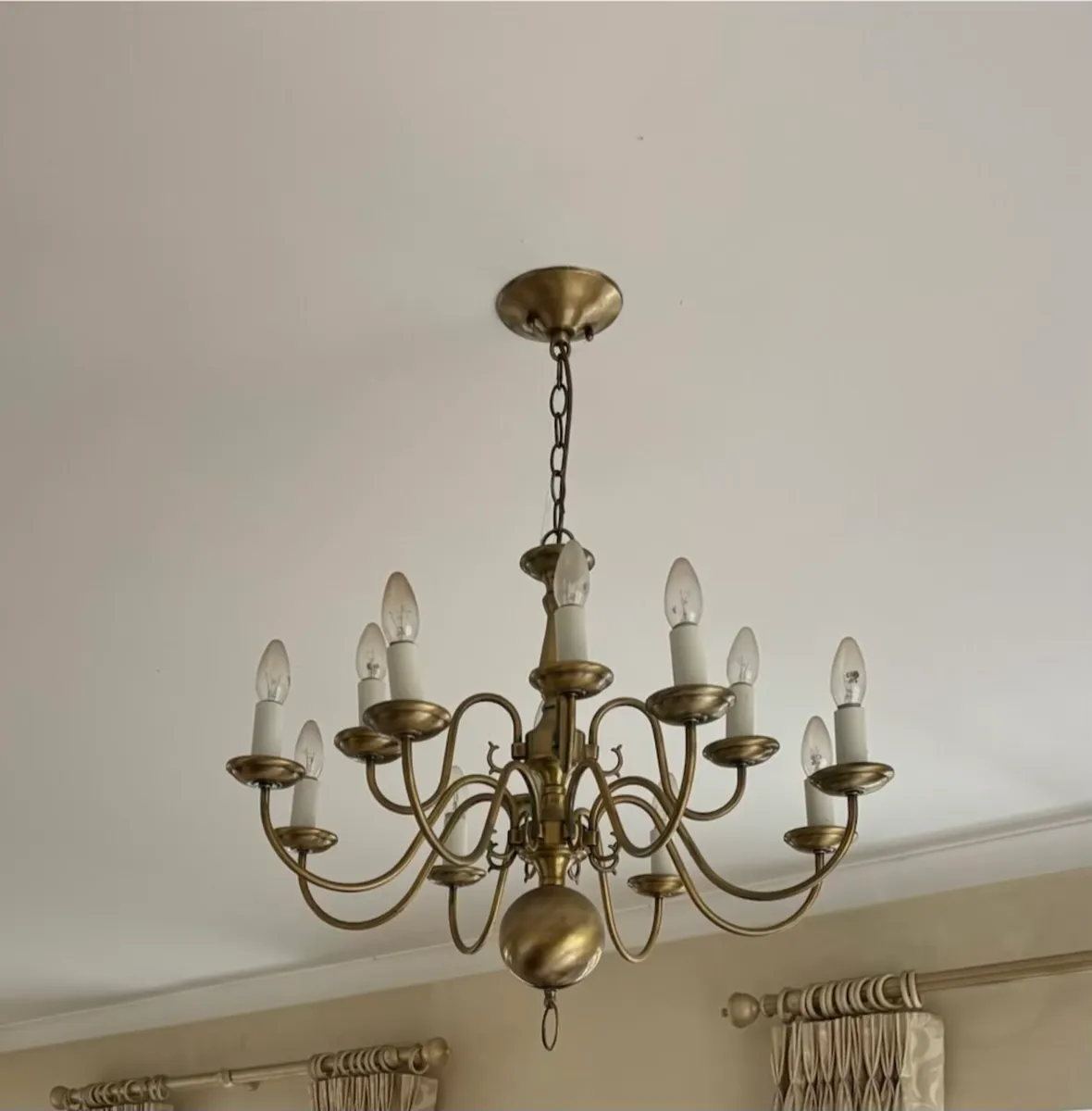 Pair of Large Brass Chandeliers