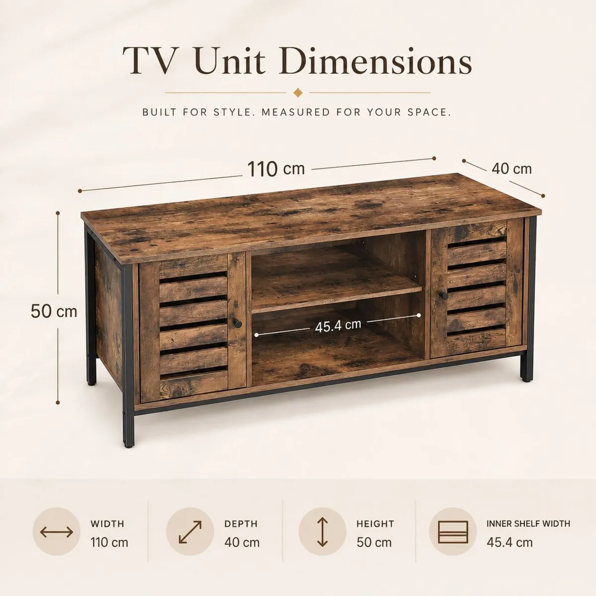 Industrial TV Unit with 2 Cabinets and Adjustable - Image 2