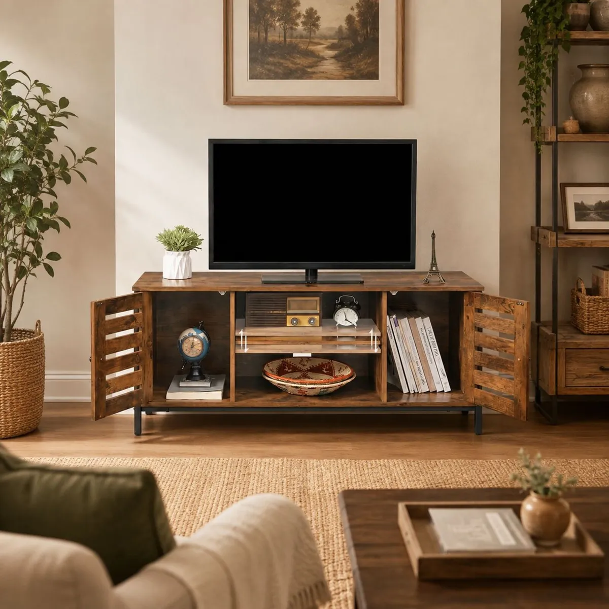 Industrial TV Unit with 2 Cabinets and Adjustable - Image 3