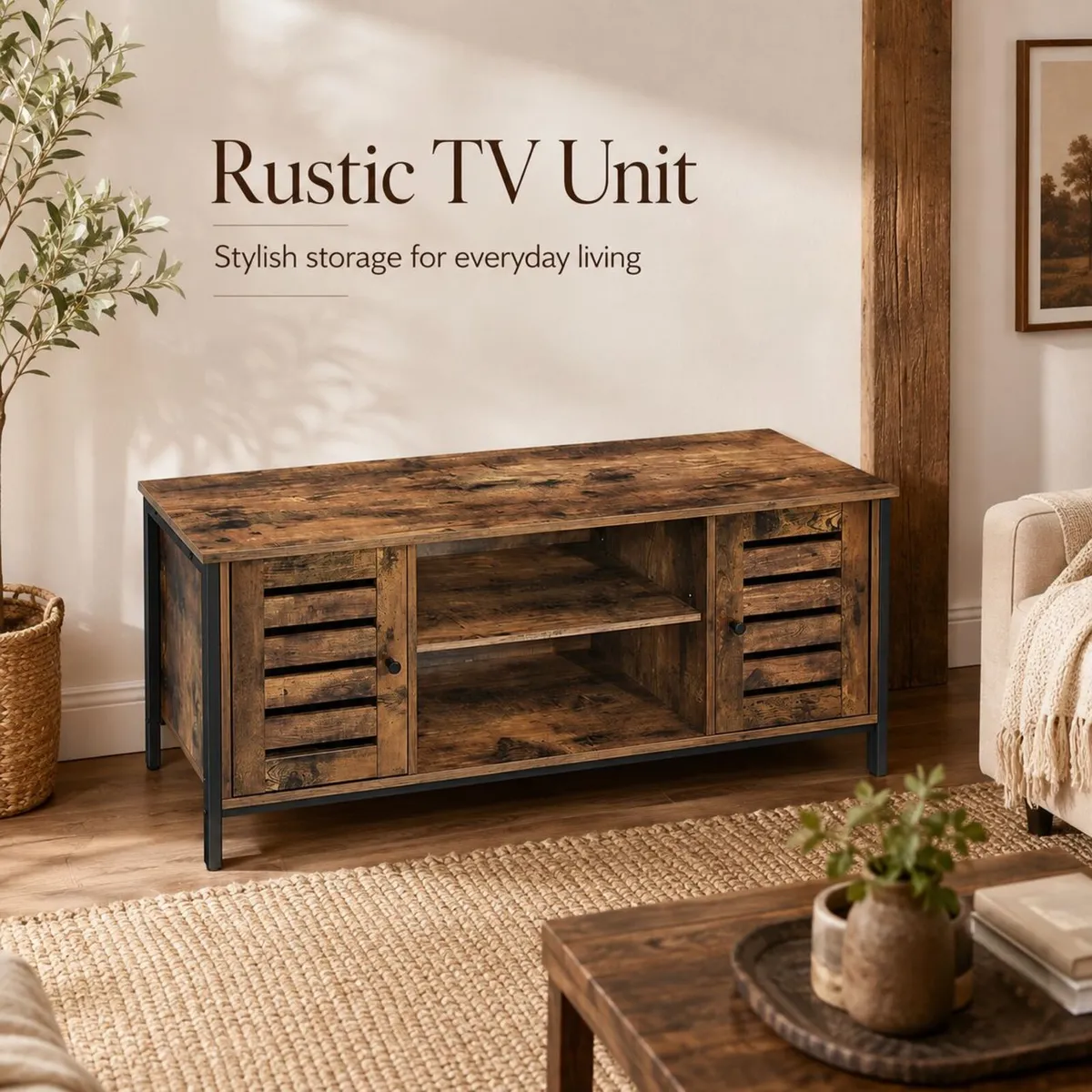 Industrial TV Unit with 2 Cabinets and Adjustable - Image 1