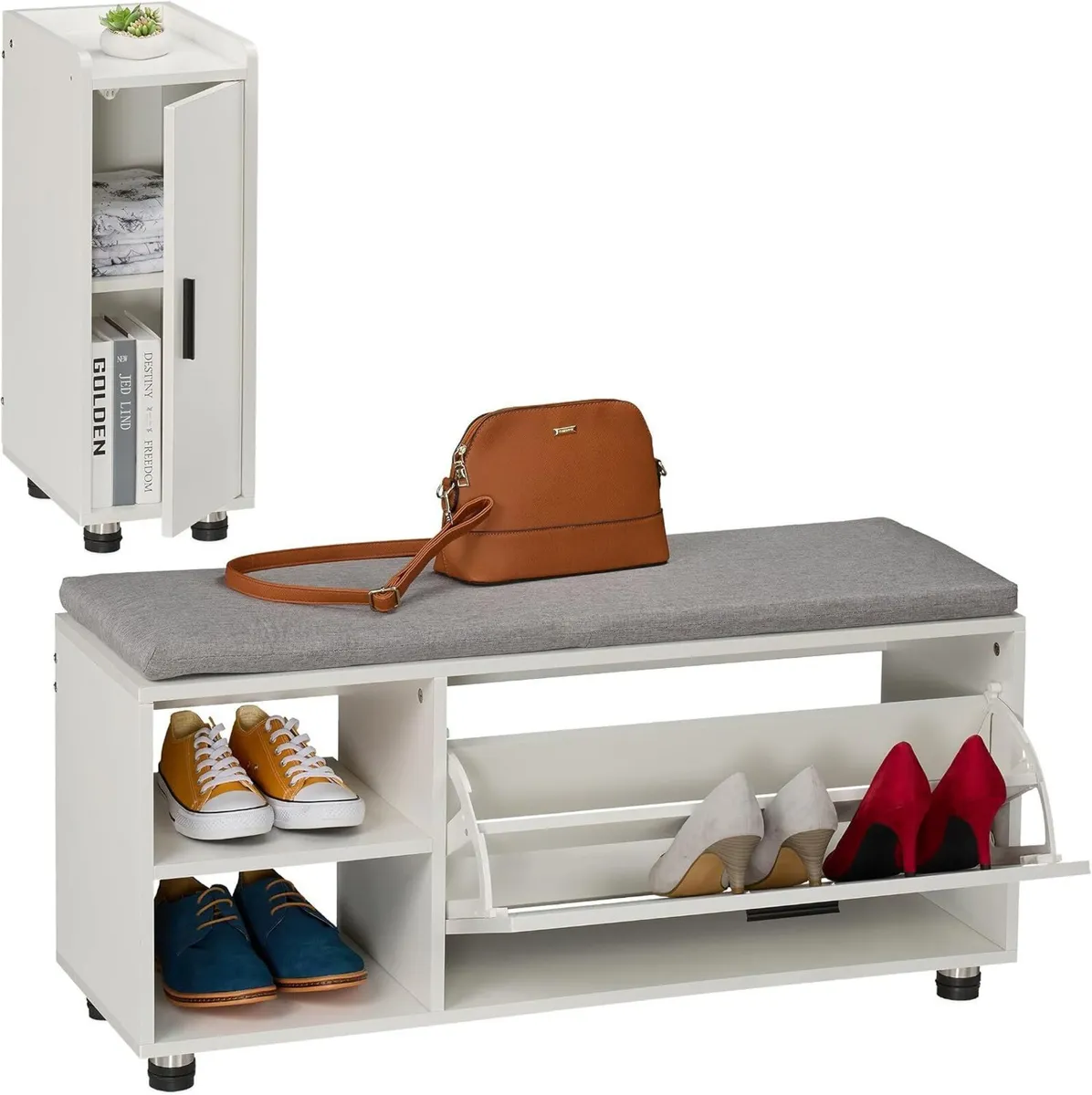 Shoe Bench Cabinet 2-Piece Set Footwear Storage - Image 1