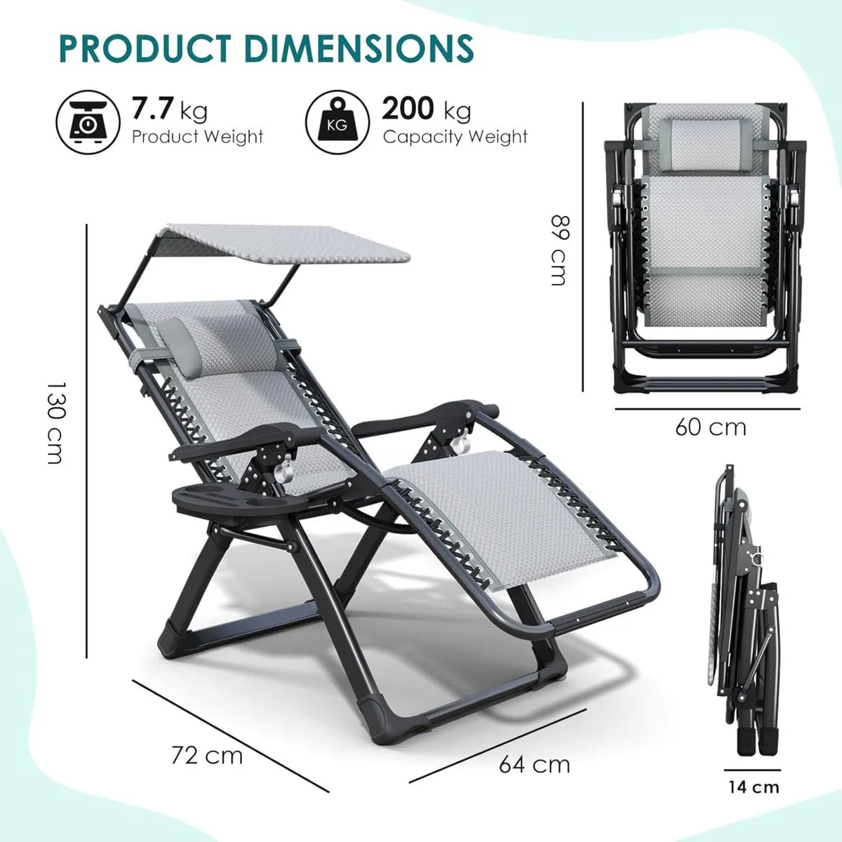 Zero Gravity Chair with Canopy Folding Reclining - Image 2