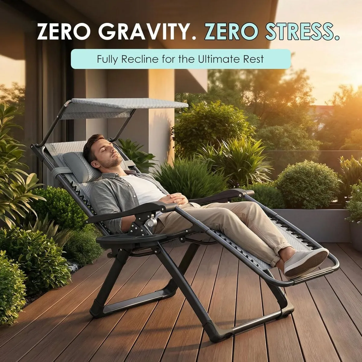 Zero Gravity Chair with Canopy Folding Reclining - Image 3