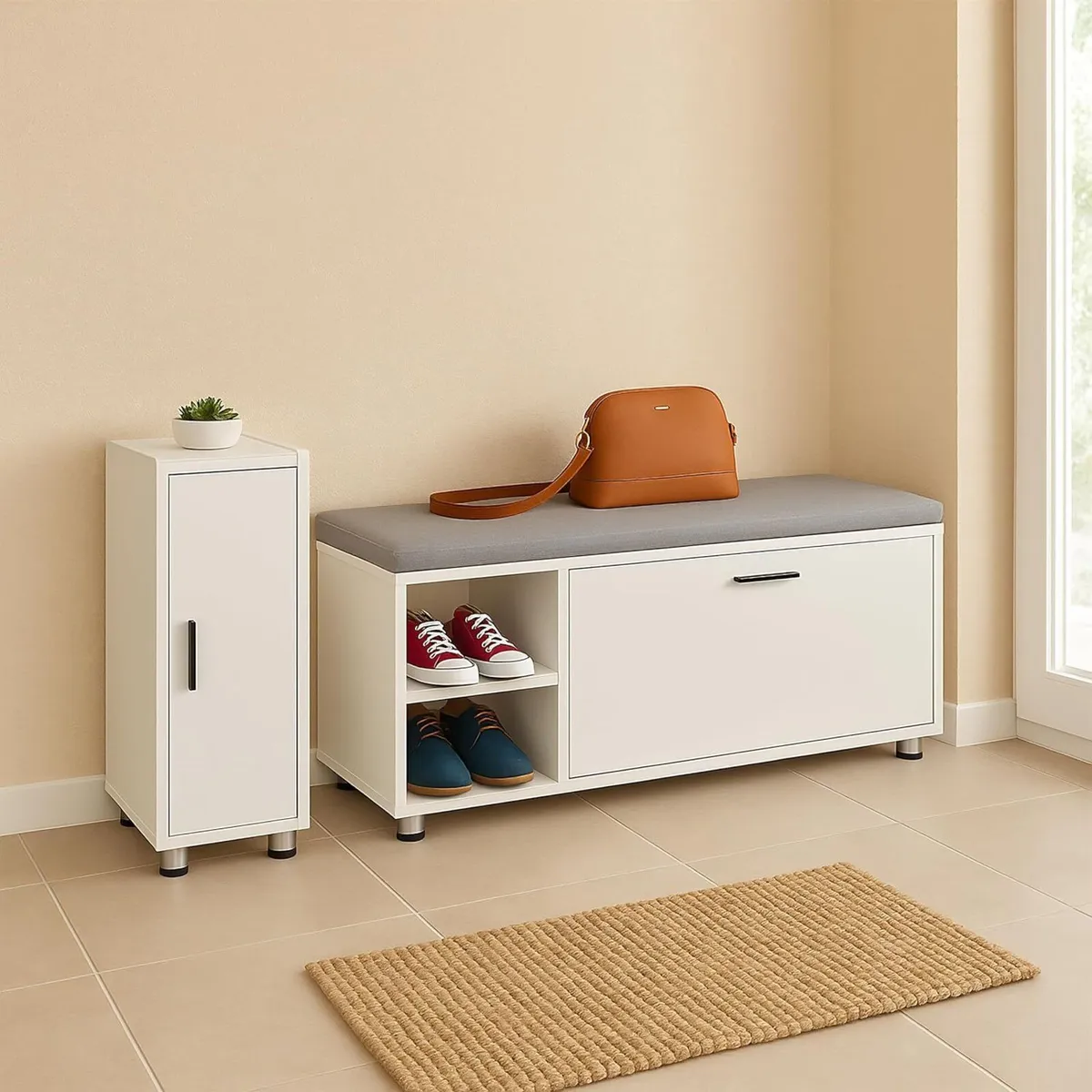 Shoe Bench Cabinet 2-Piece Set Footwear Storage - Image 4