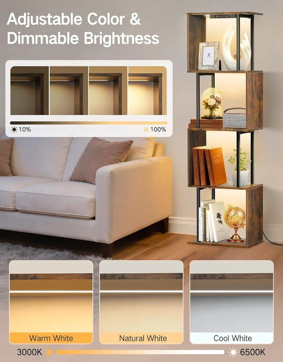 5 Tier S-Shaped Geometric Bookshelf with LED Light - Image 3