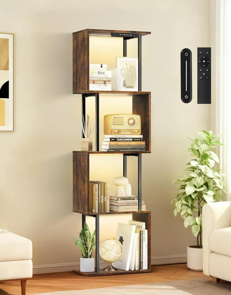 5 Tier S-Shaped Geometric Bookshelf with LED Light - Image 1