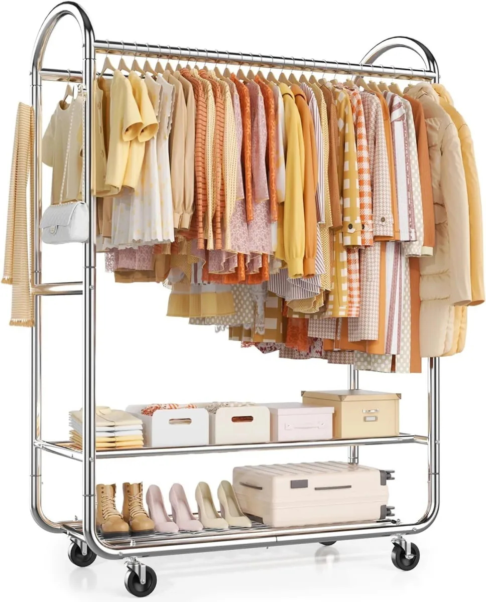 Heavy Duty Rolling Clothes Rail for Hanging Double - Image 1