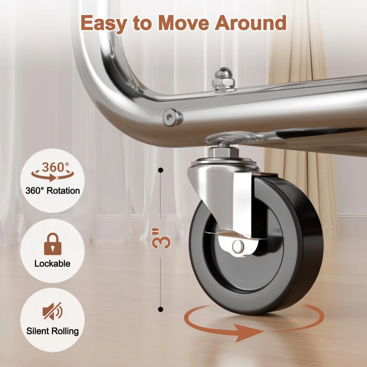 Heavy Duty Rolling Clothes Rail for Hanging Double - Image 4