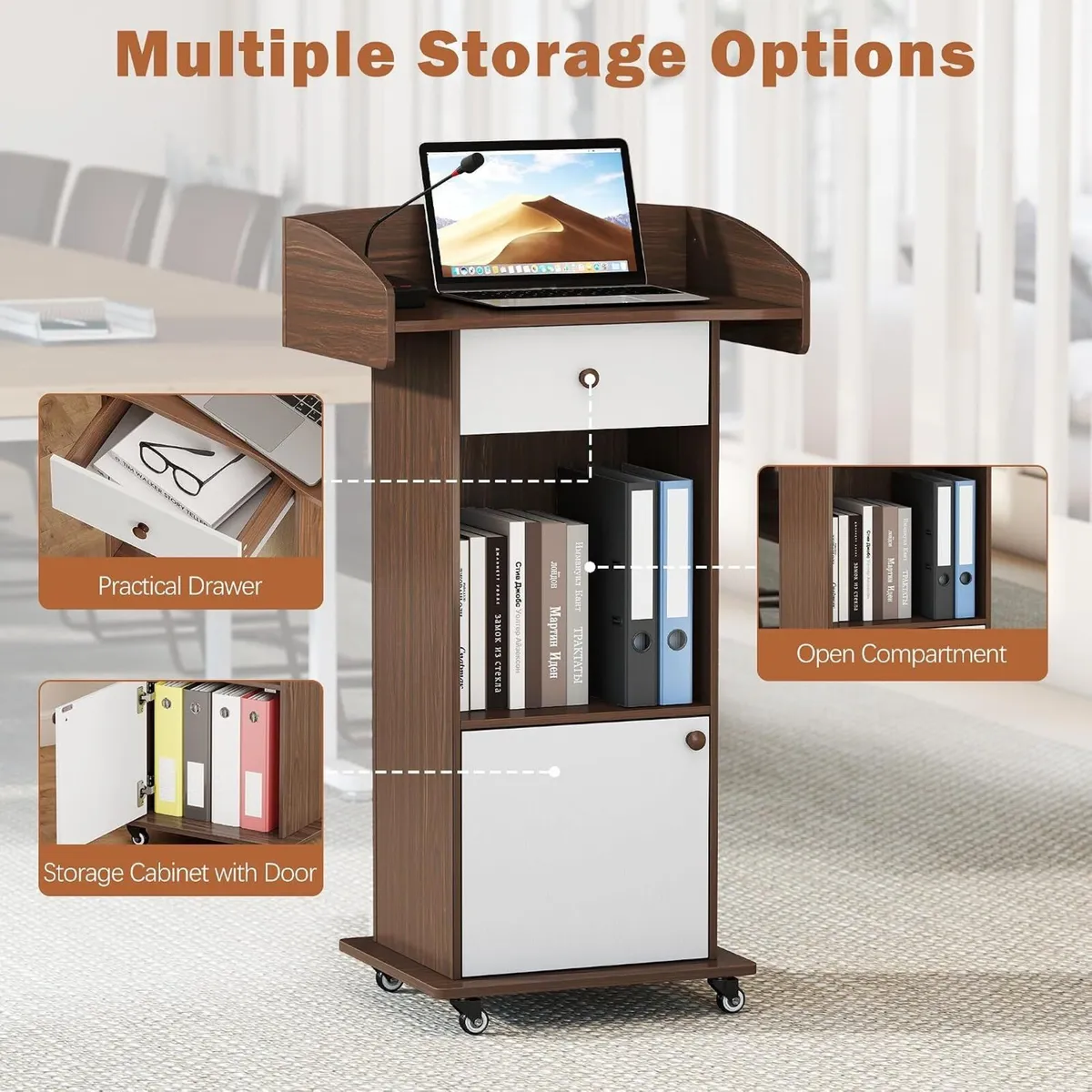 Podium Stand with Drawer Storage Cabinet - Image 4