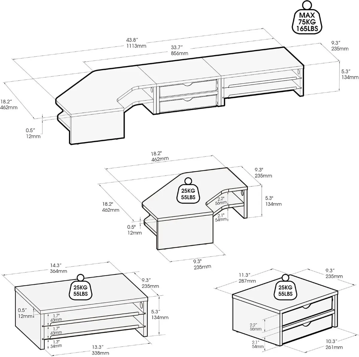 Monitor Stand 3 in 1 Modular L-Shaped Corner - Image 3