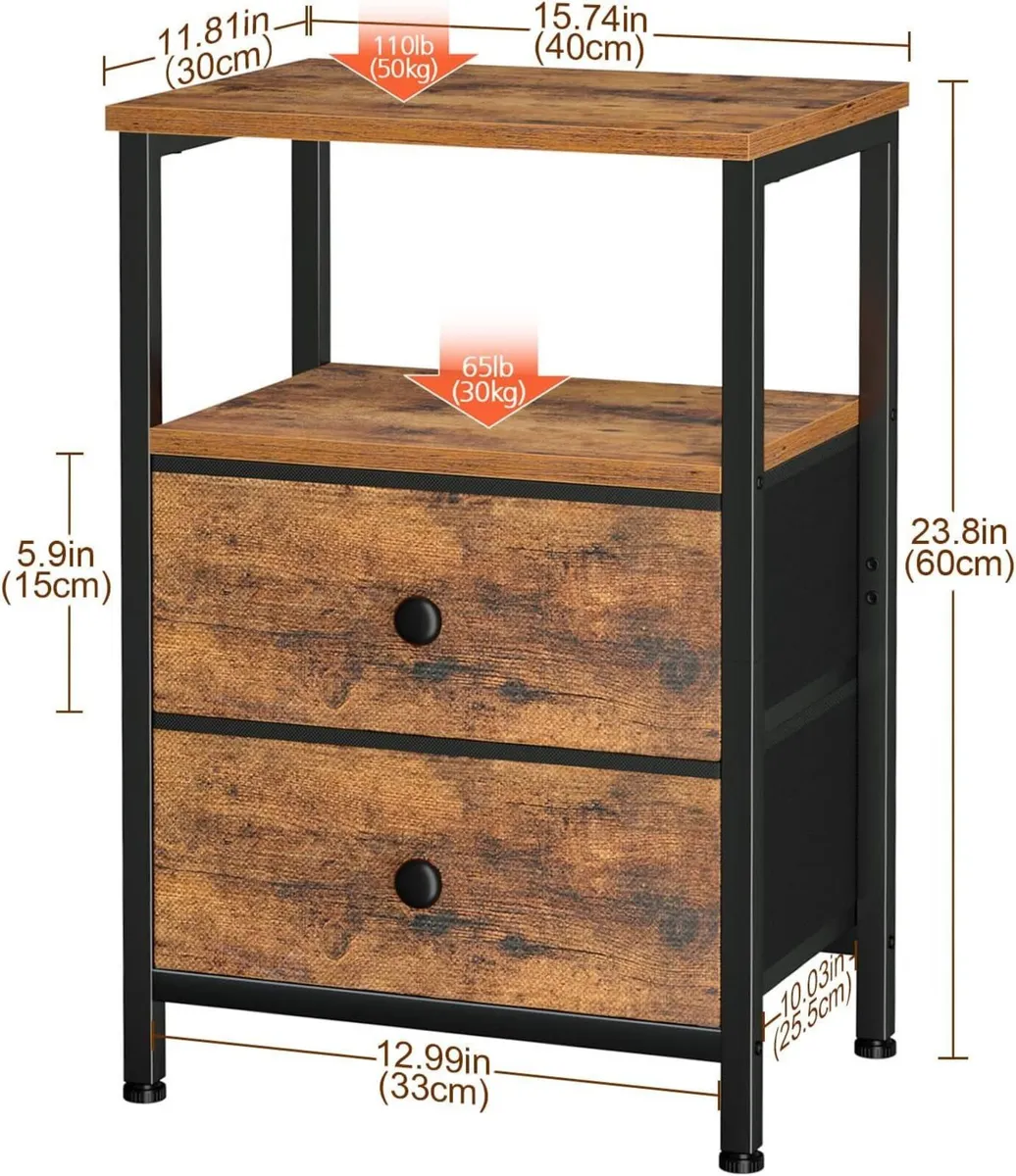 Bedside Table Side Tables with 2 Fabric Drawers - Image 3