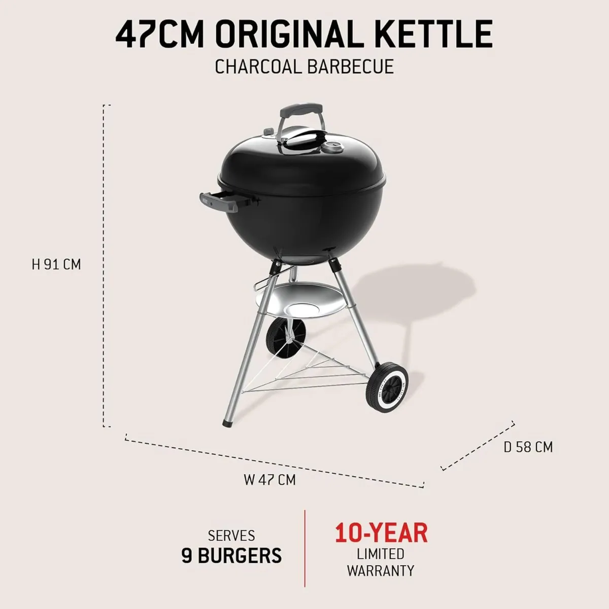 Original Kettle Barbecue 47CM with Stand Wheels - Image 4