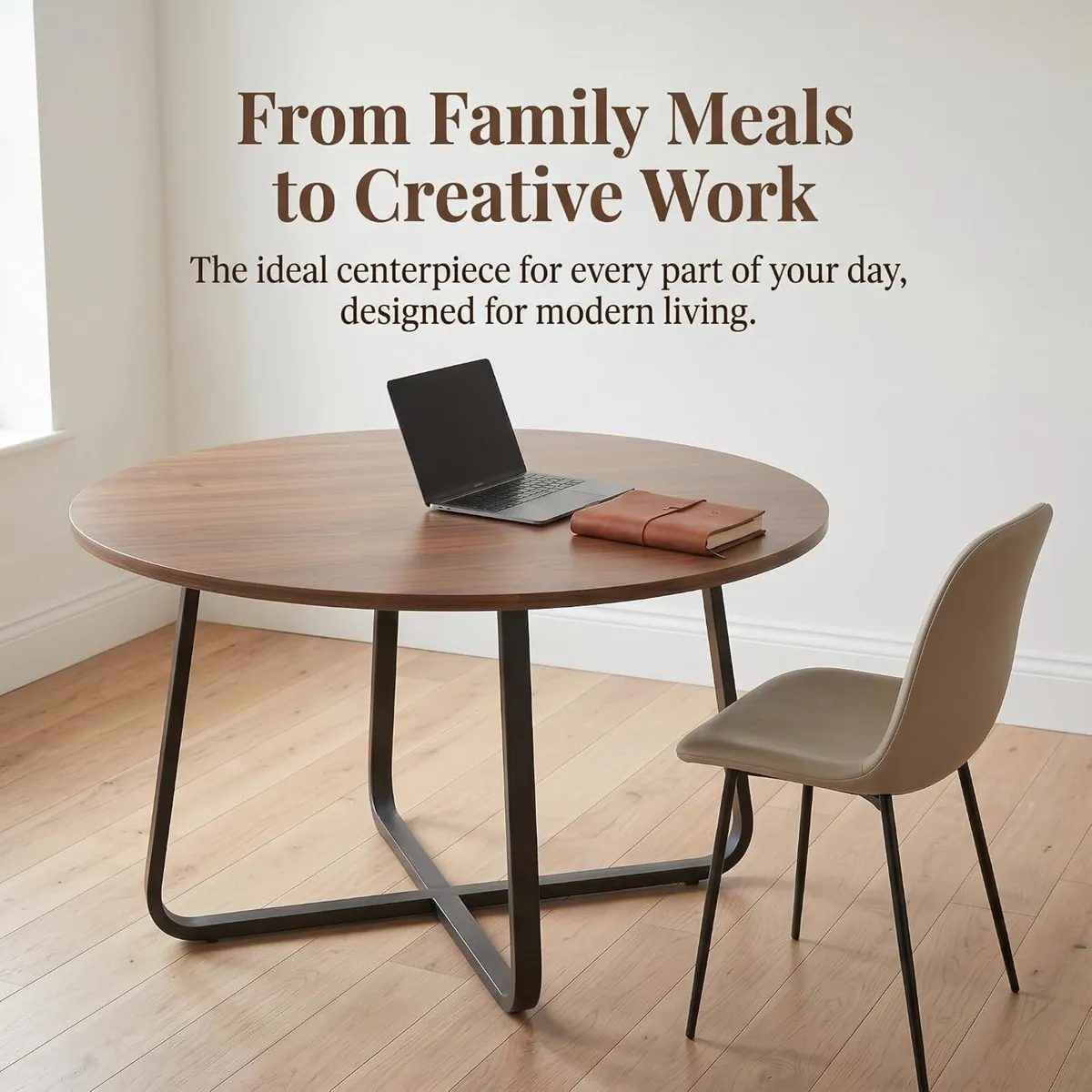 47'' Round Dining Table with Walnut Wood Tabletop - Image 4