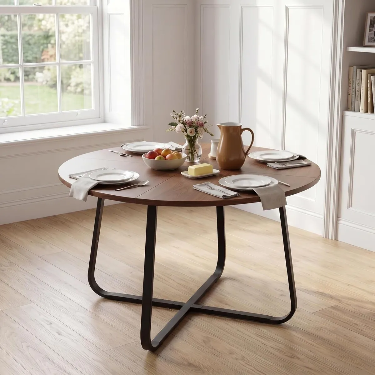 47'' Round Dining Table with Walnut Wood Tabletop - Image 1