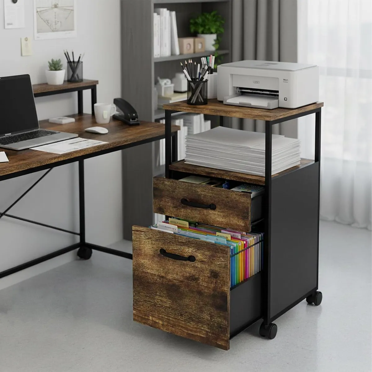 Mobile Filing Cabinet 2 Drawers Hanging File - Image 2