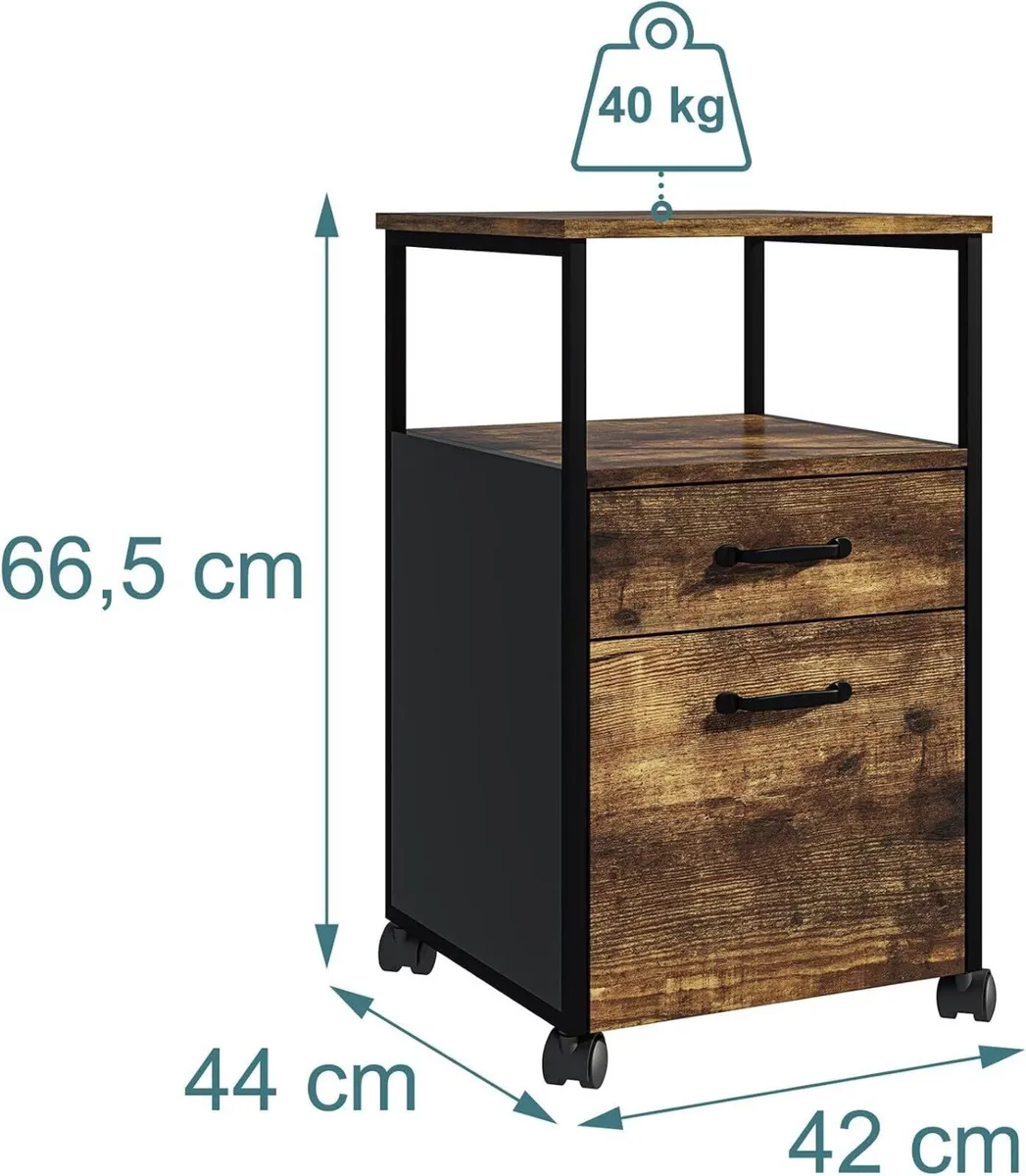 Mobile Filing Cabinet 2 Drawers Hanging File - Image 3