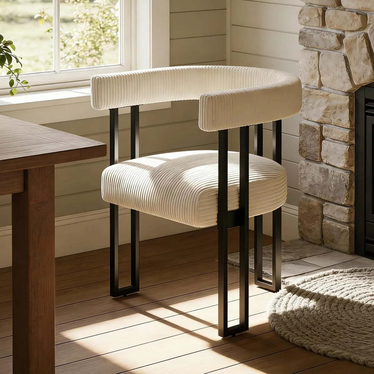 Boucle Dining Chair Corduroy Upholstered Room - Image 1