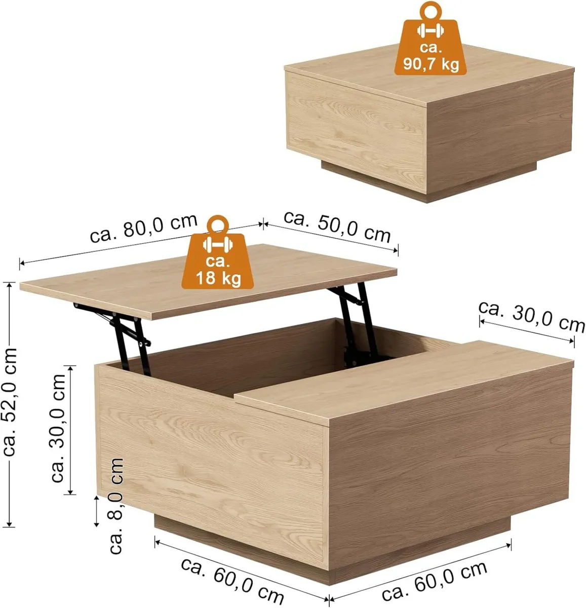 Natural Lift Top Coffee Table with Hidden Storage - Image 2