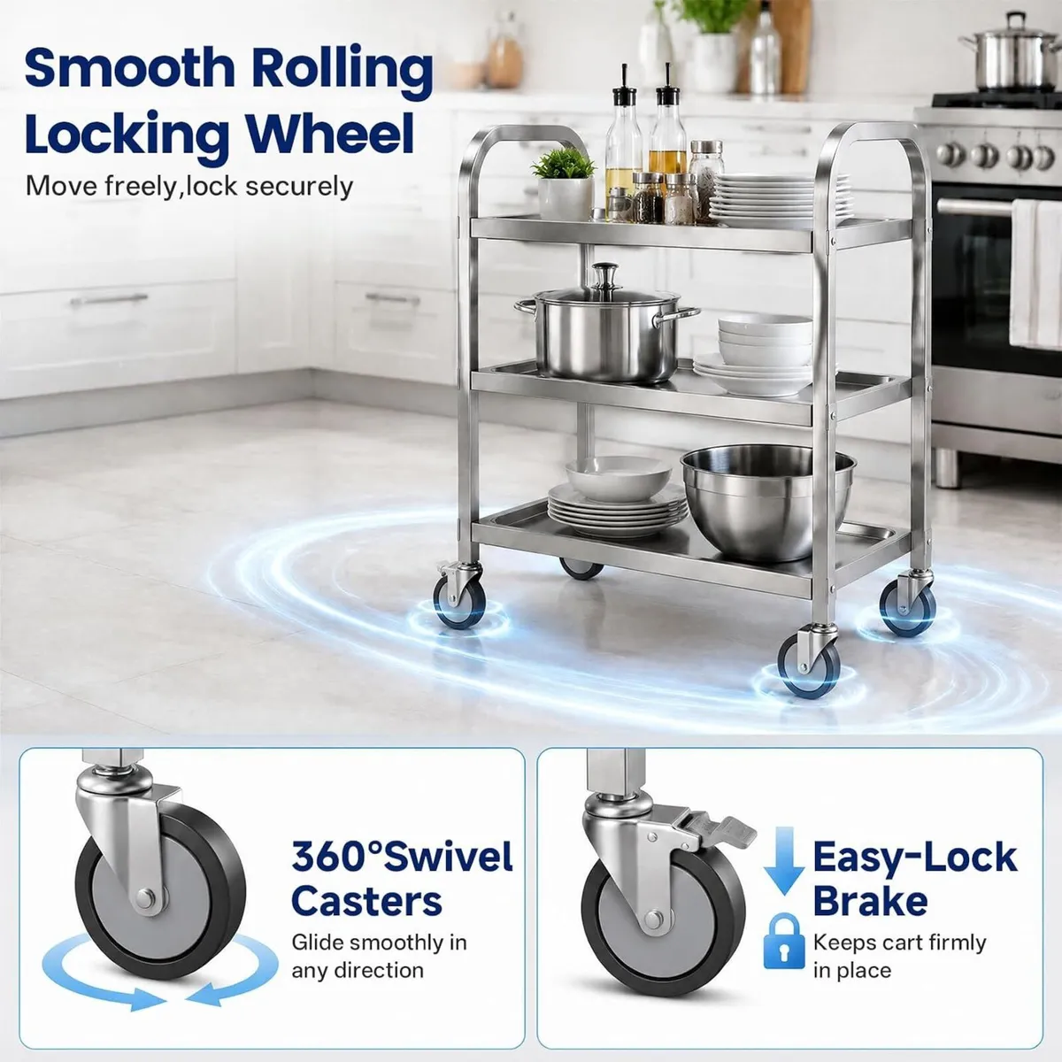3 Tier Stainless Steel Cart Rolling Catering - Image 3