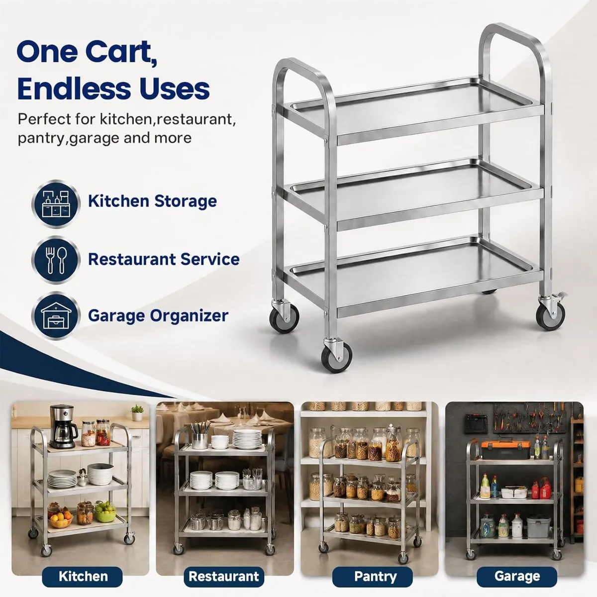 3 Tier Stainless Steel Cart Rolling Catering - Image 4