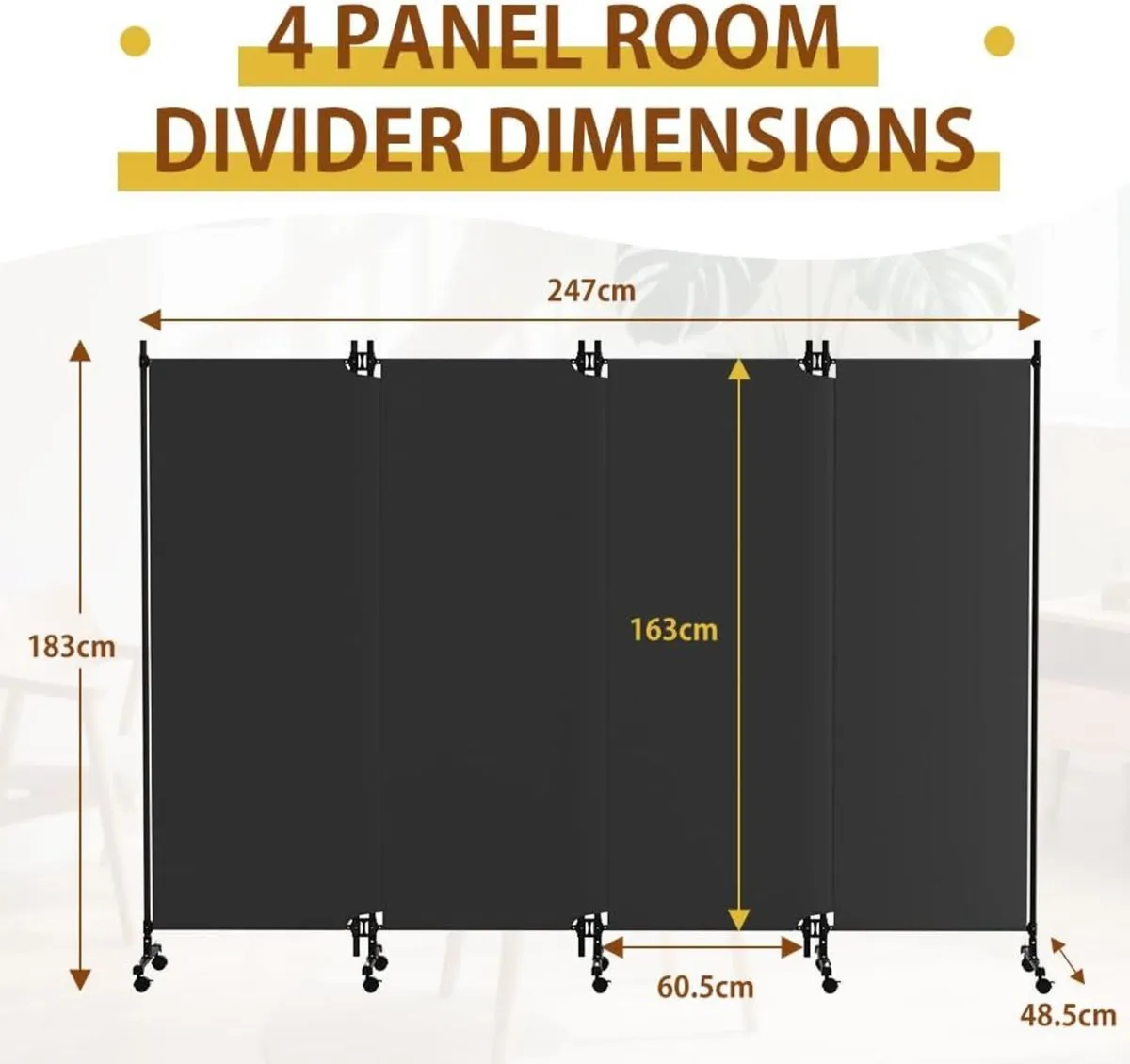 4 Panel Upgraded Room Divider with Wheels - Image 3