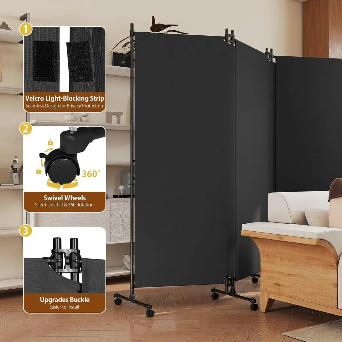 4 Panel Upgraded Room Divider with Wheels - Image 4