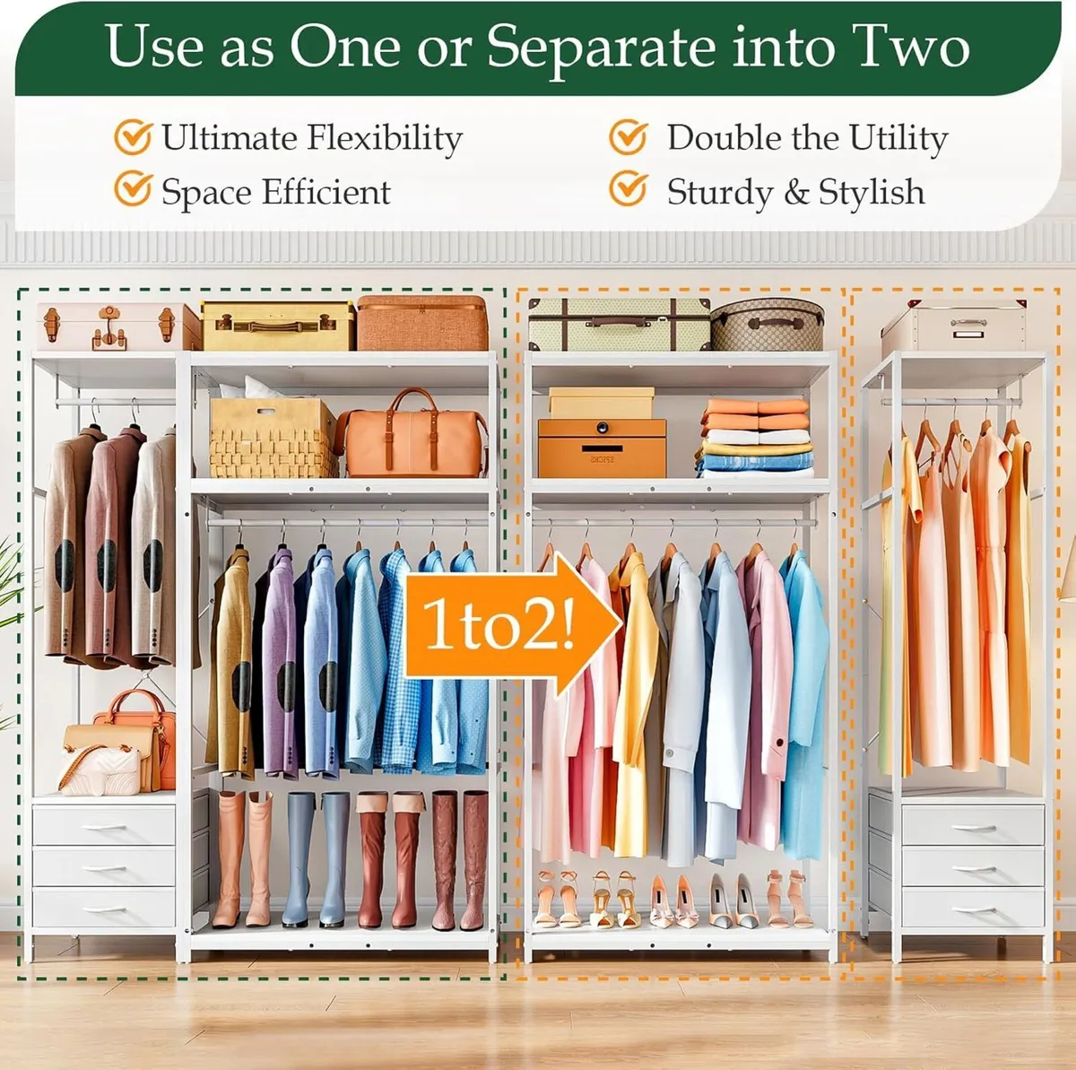 Clothes Rail with 3 Fabric Drawers Storage Shelves - Image 3