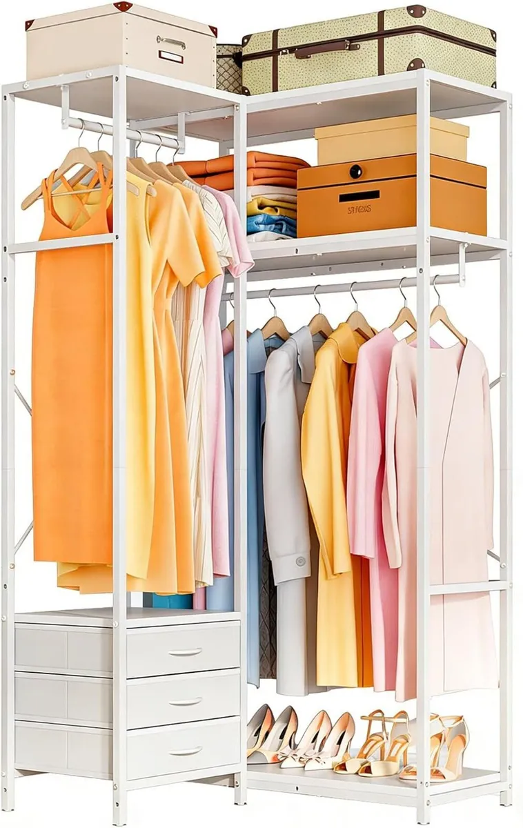 Clothes Rail with 3 Fabric Drawers Storage Shelves - Image 1