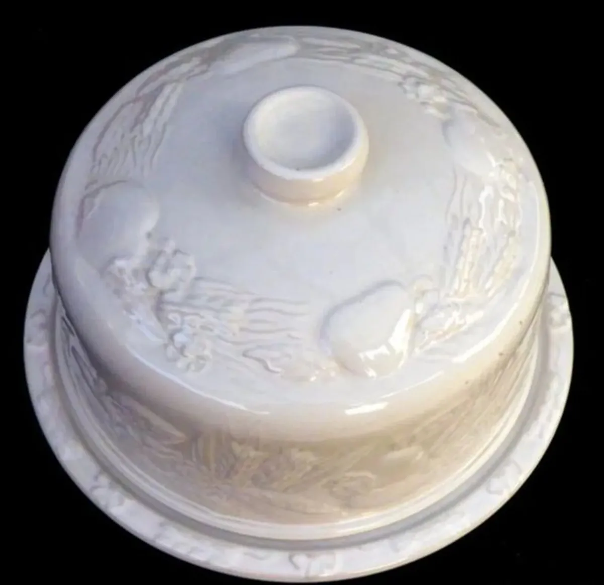 Vintage White Ceramic Cake / Cheese Dome & Plate - Image 1