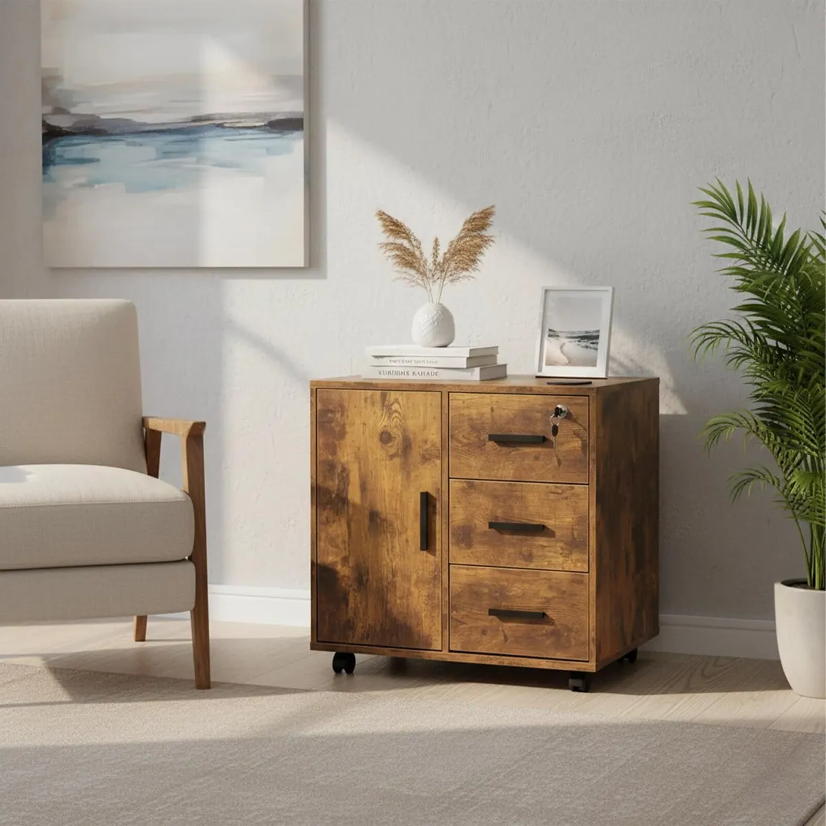 Rolling Cabinet with 3 Drawers and 2 Doors - Image 2