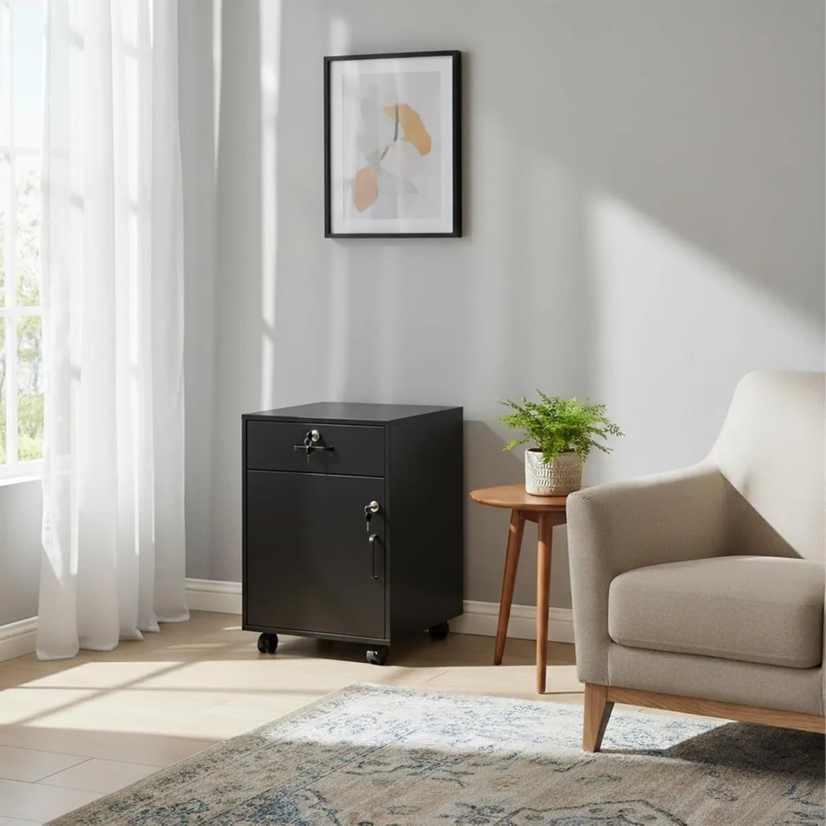 Desk Trolley with Drawer Door Filing Cabinet on - Image 2