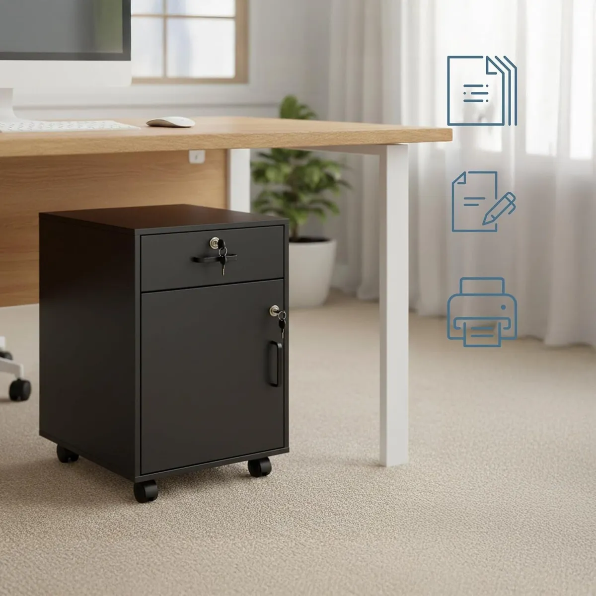 Desk Trolley with Drawer Door Filing Cabinet on - Image 4
