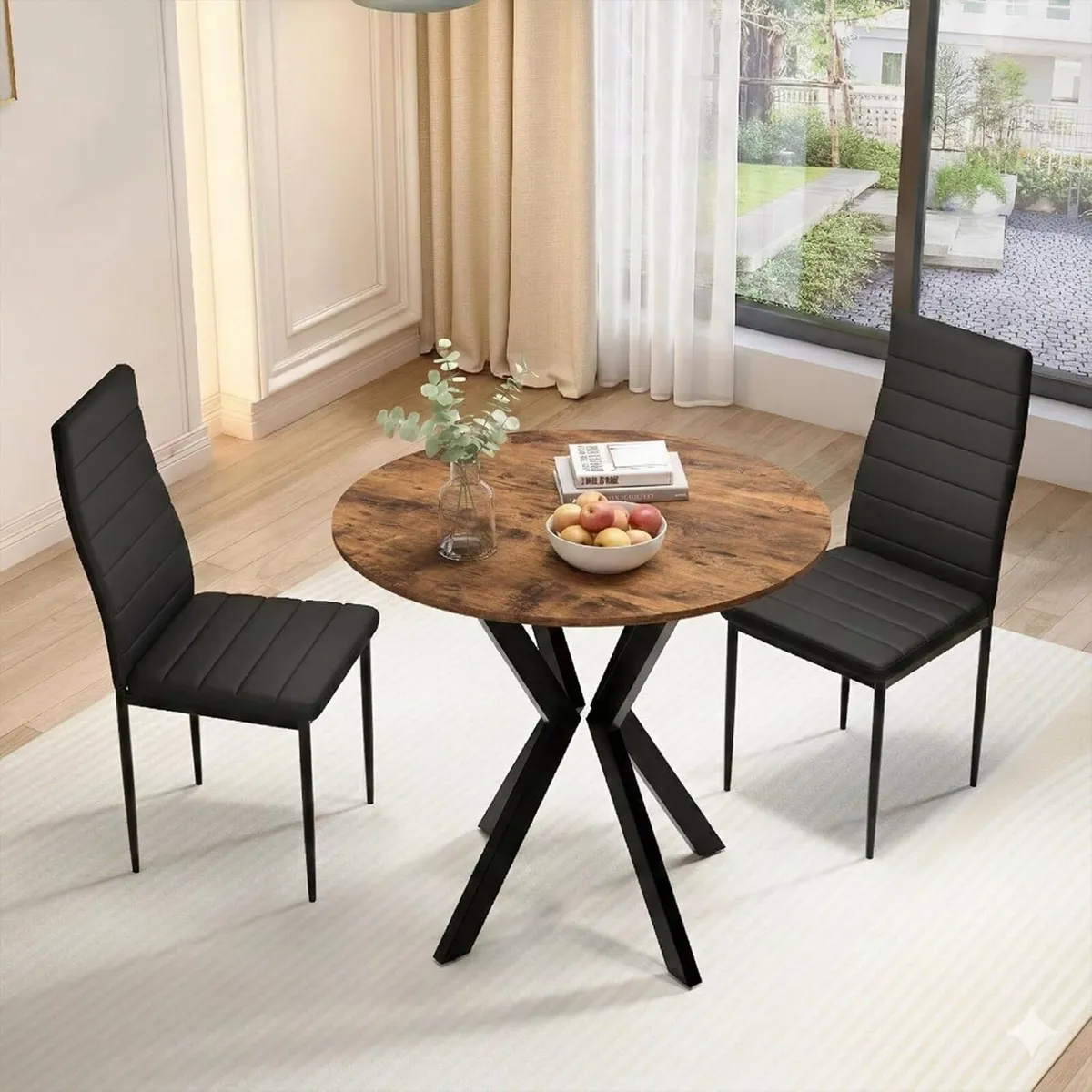 80CM Round Wooden Dining Table with Metal Legs - Image 3