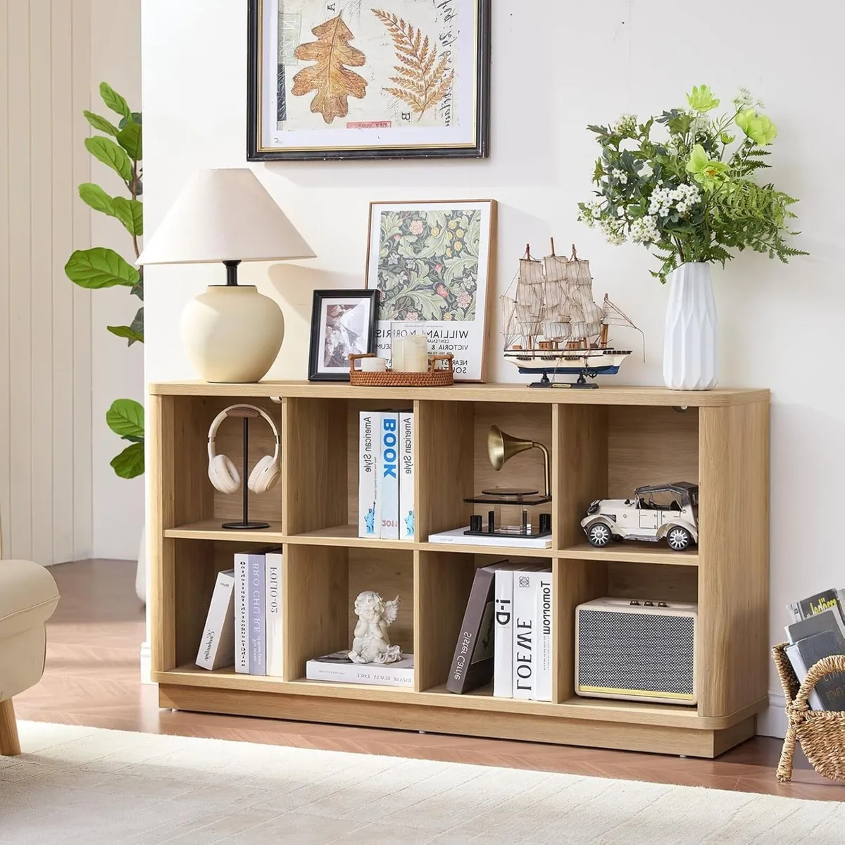 8 Cube Storage Bookcase 53" Wide Wooden Book - Image 1
