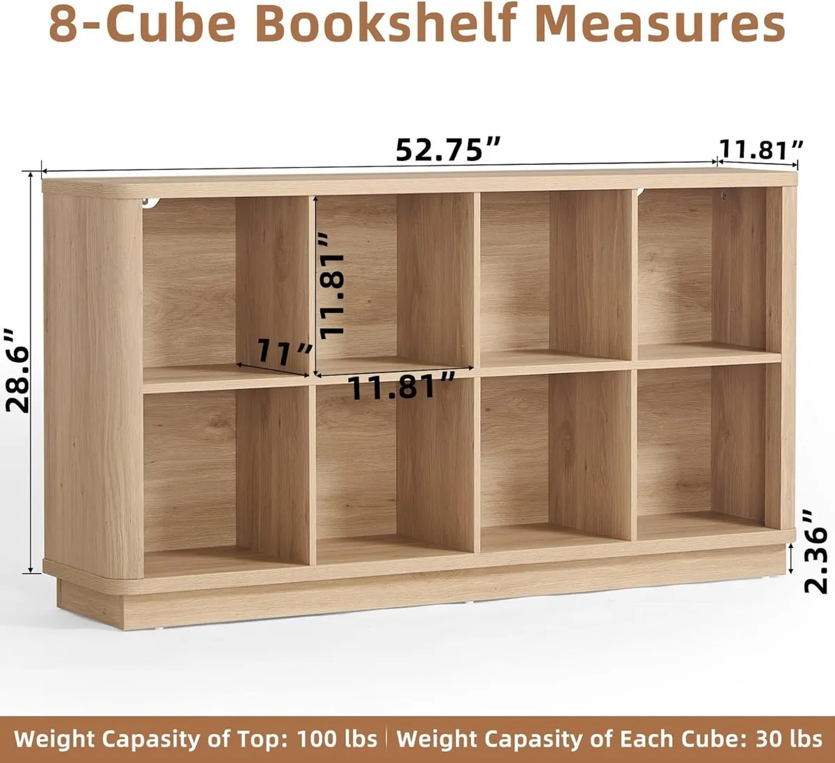 8 Cube Storage Bookcase 53" Wide Wooden Book - Image 2