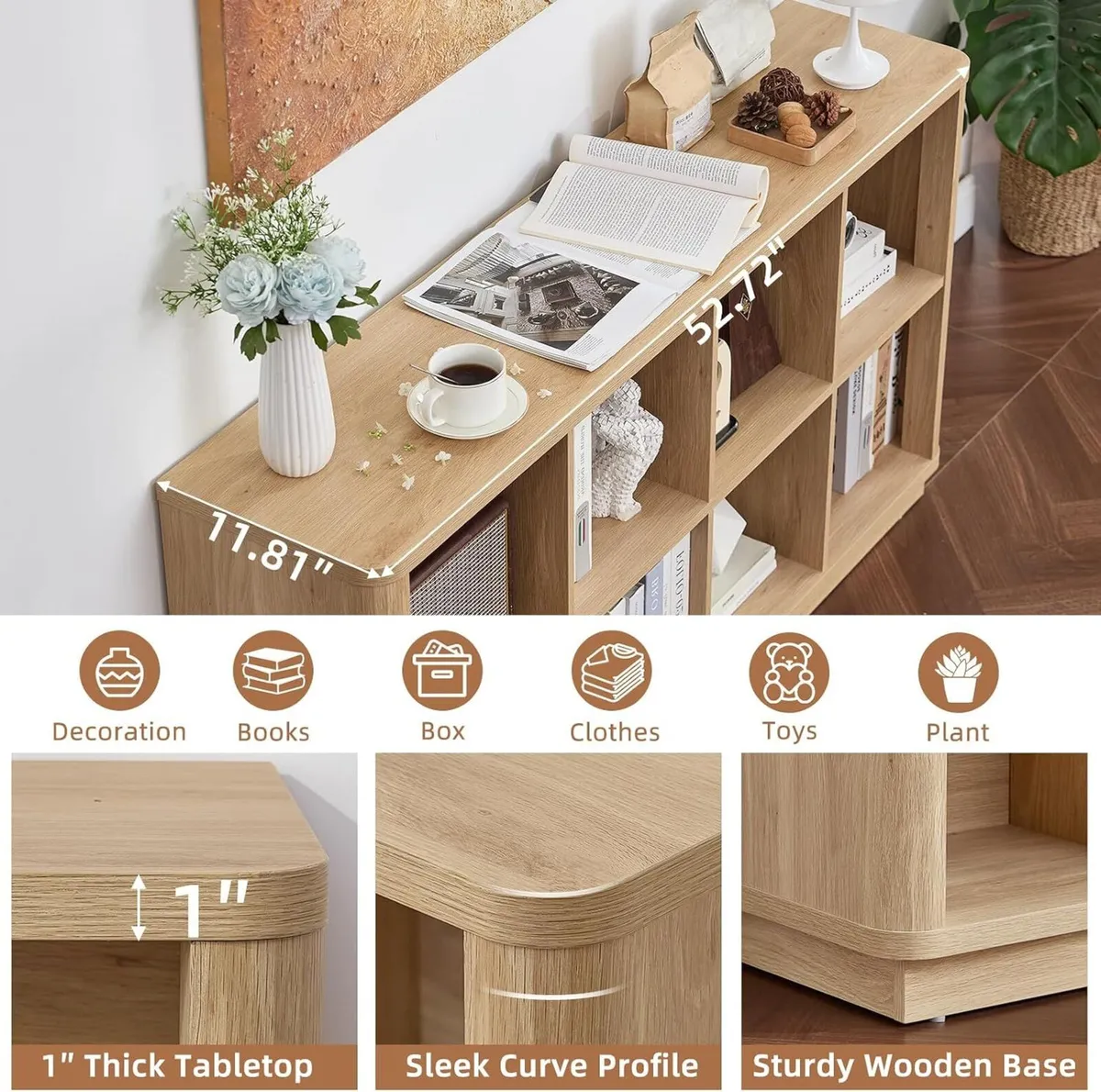 8 Cube Storage Bookcase 53" Wide Wooden Book - Image 3
