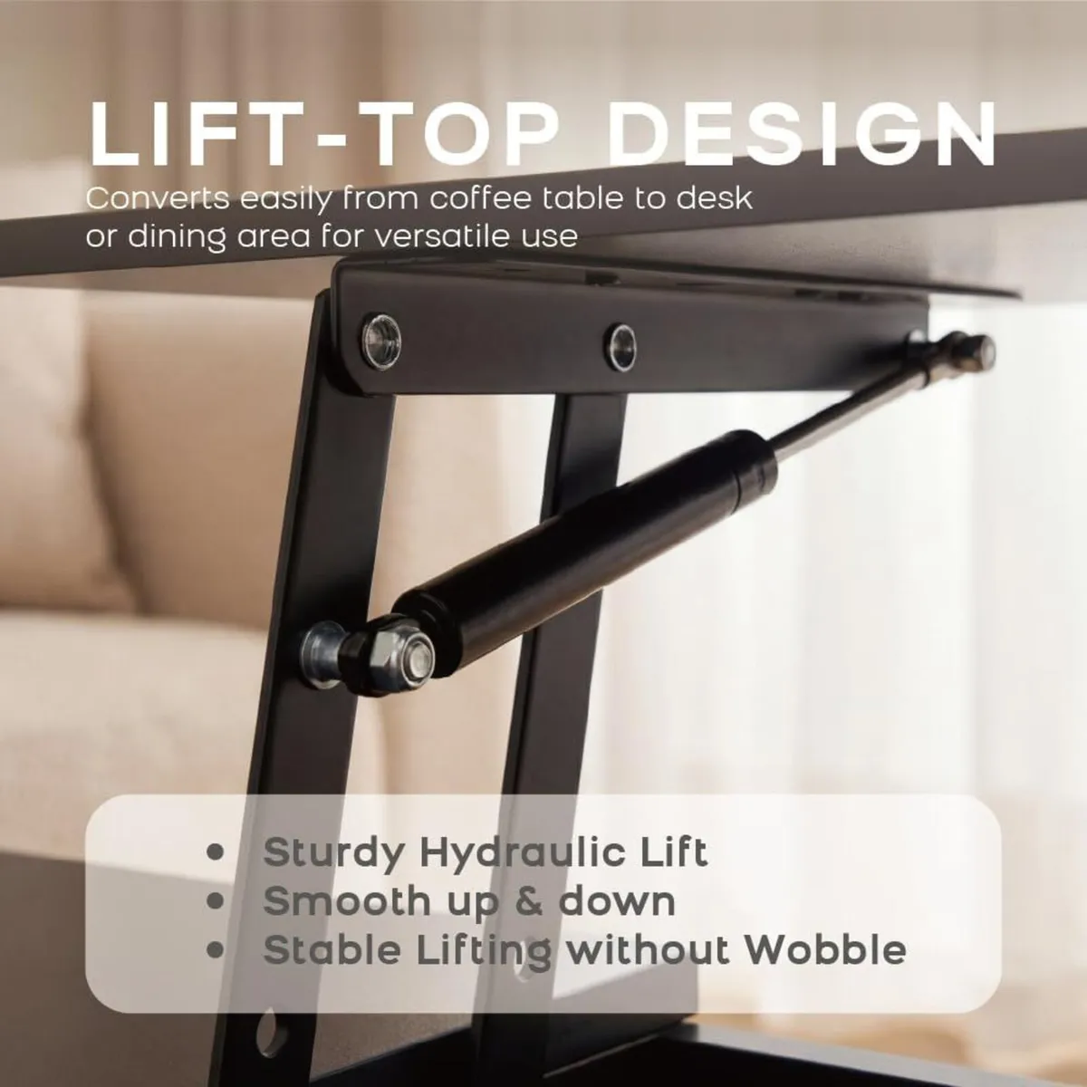 Lift Top Coffee Table Fluted Design Lifting Tea - Image 3