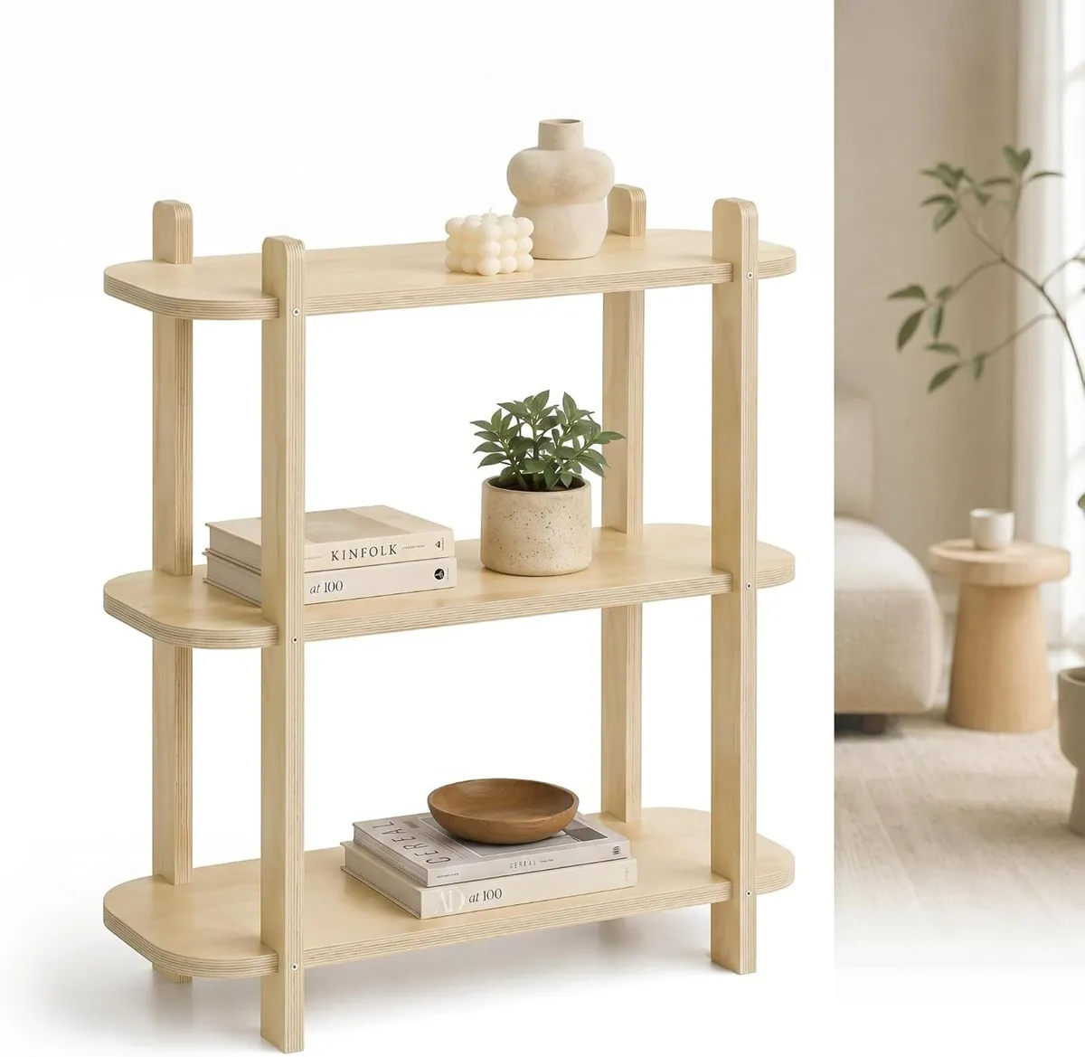 Bookshelf Wood Shelf Bookcase Book 3-Tier Natural - Image 1