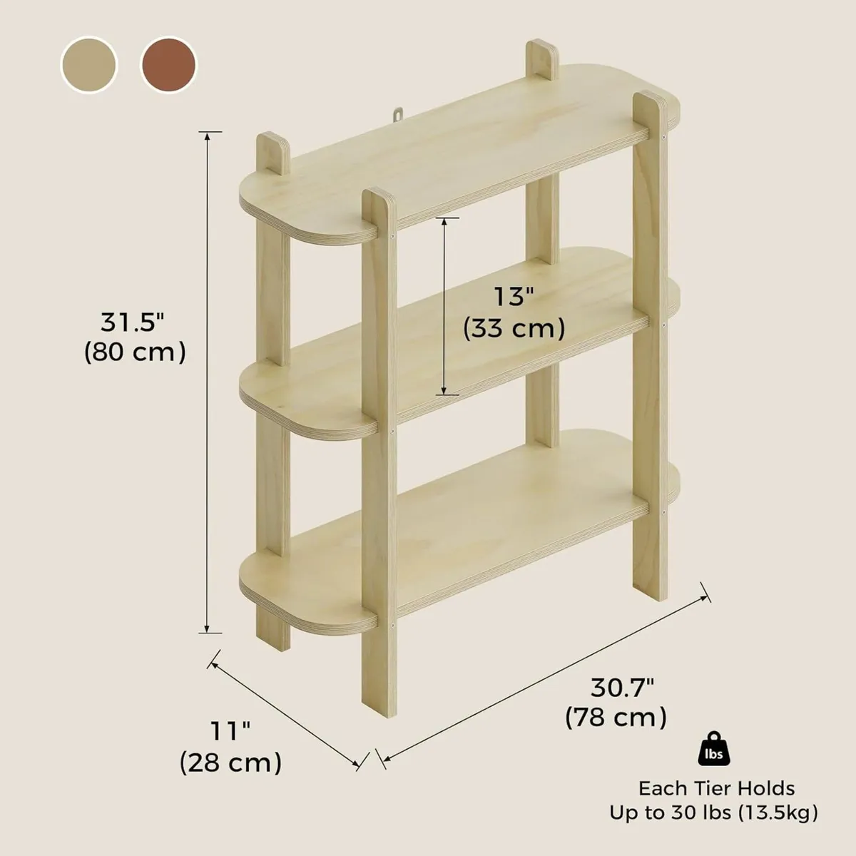 Bookshelf Wood Shelf Bookcase Book 3-Tier Natural - Image 2